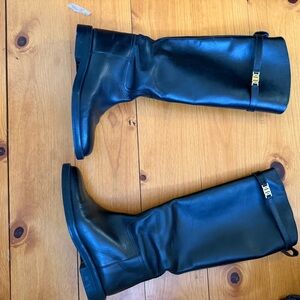 Massimo Dutti  Black Leather riding Knee-High Boots